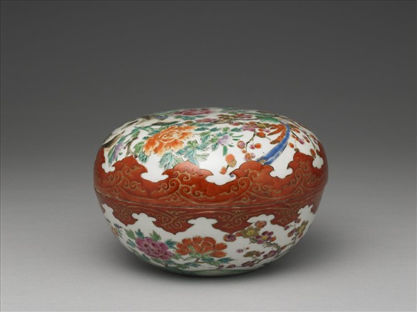 有田窯 五彩花鳥紋圓盒