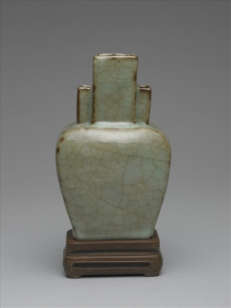 仿官釉青瓷三管扁壺