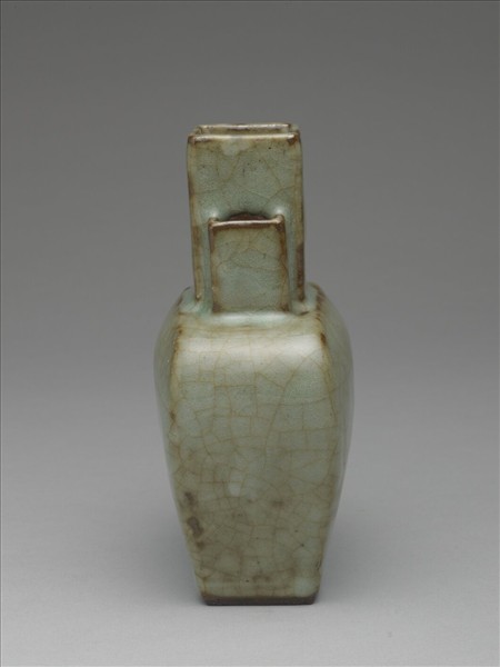 仿官釉青瓷三管扁壺