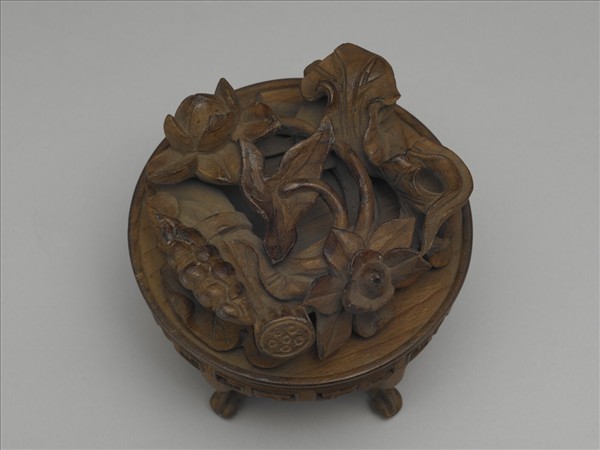 蓮塘紋圓形木座