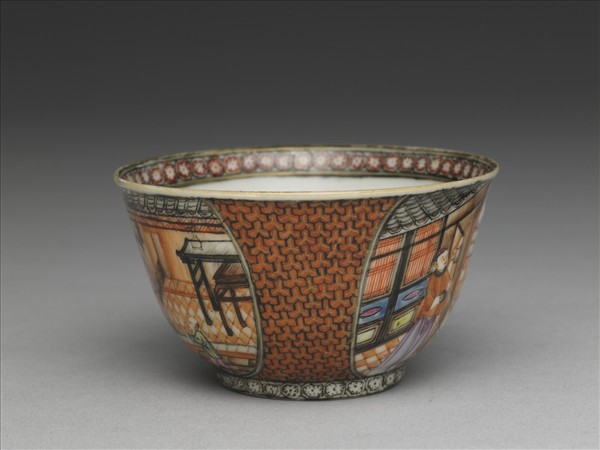 粉彩山水人物圖杯