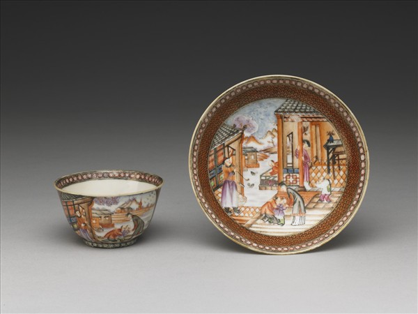 粉彩山水人物圖杯