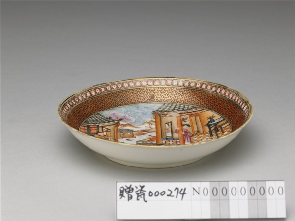 粉彩山水人物圖杯托