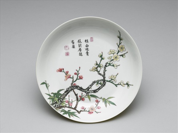 琺瑯彩黃地梅竹先春圖盤