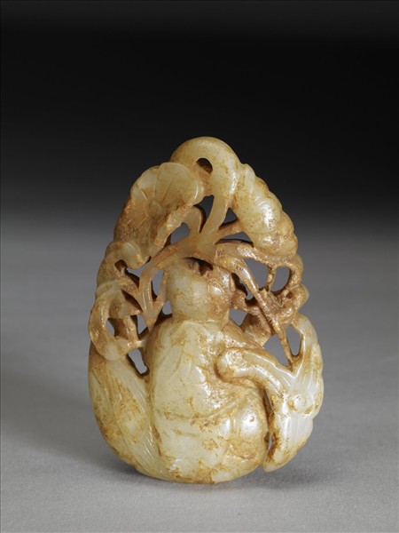 童子戲鵝玉霞帔墜