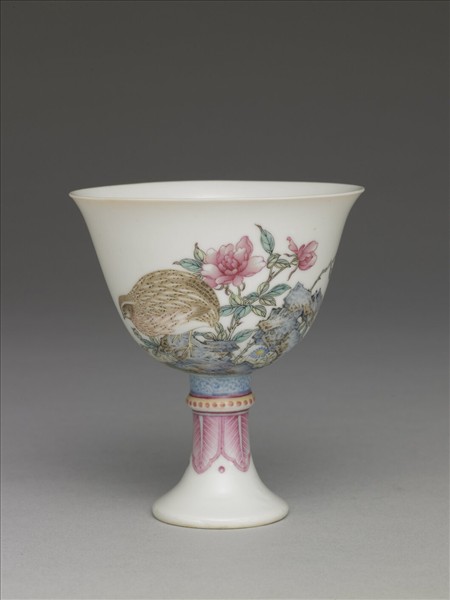 琺瑯彩月季雙安高足杯