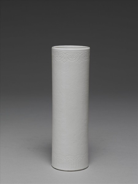 定窯 白瓷劃花雙鳳紋花插