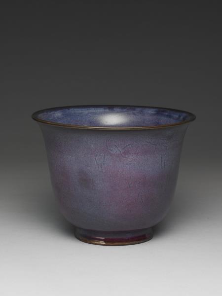 鈞窯 天藍葡萄紫釉仰鐘式花盆