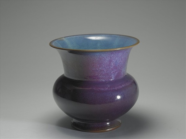 鈞窯 天藍葡萄紫釉渣斗式花盆