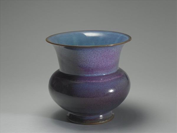 鈞窯 天藍葡萄紫釉渣斗式花盆