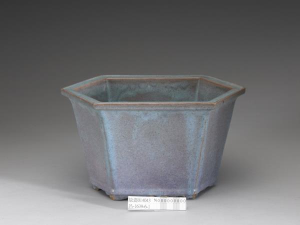 石灣窯 天藍釉六方花盆