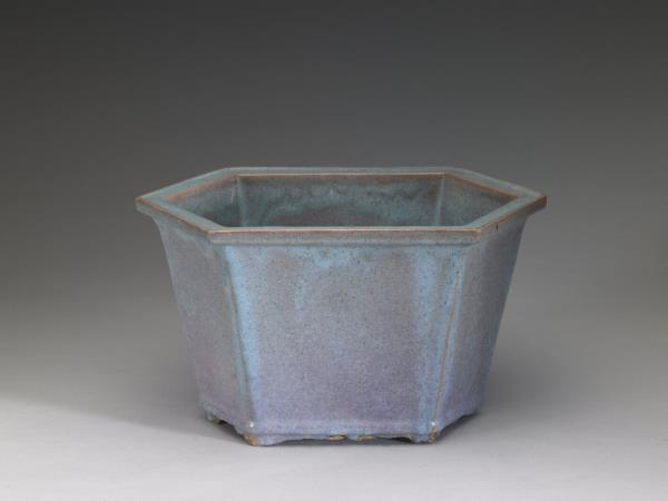 石灣窯 天藍釉六方花盆