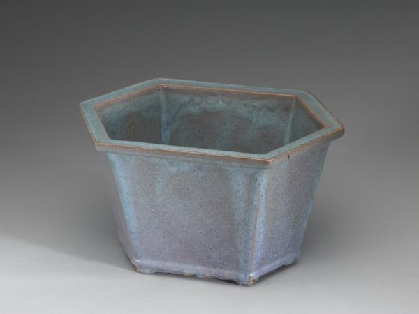 石灣窯 天藍釉六方花盆