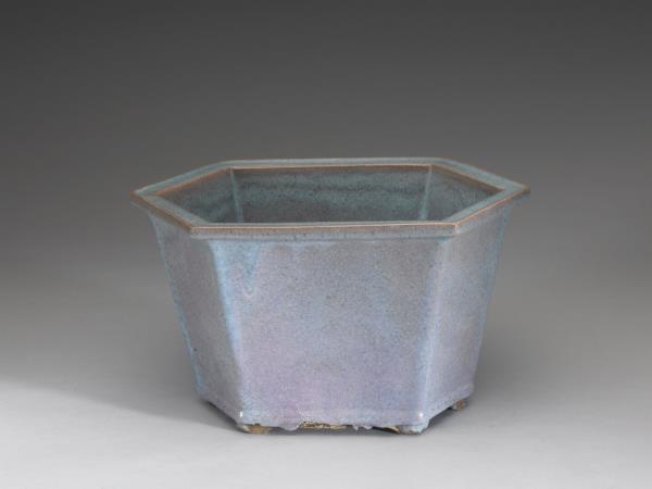 石灣窯 天藍釉六方花盆