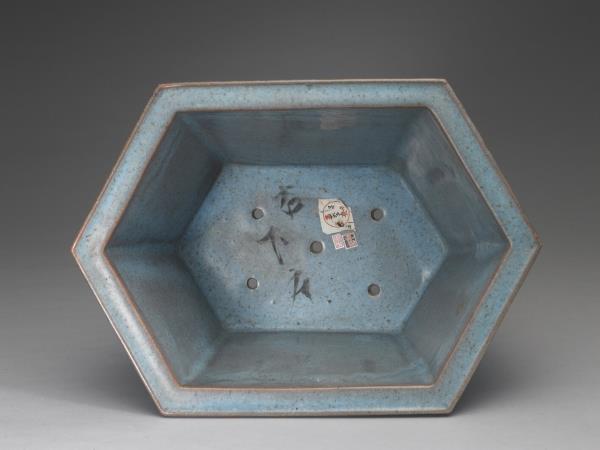 石灣窯 天藍釉六方花盆