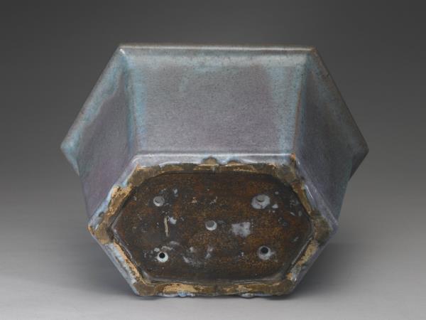 石灣窯 天藍釉六方花盆