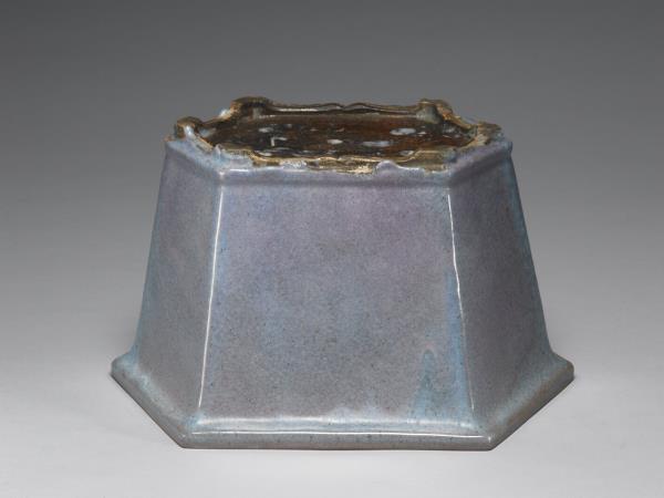 石灣窯 天藍釉六方花盆