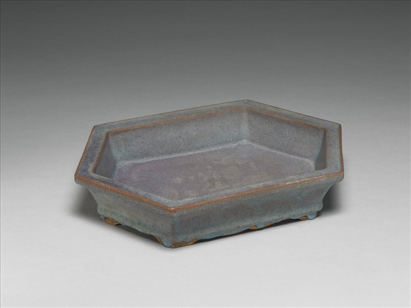 石灣窯 天藍釉六方盆托