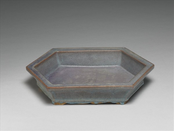 石灣窯 天藍釉六方盆托