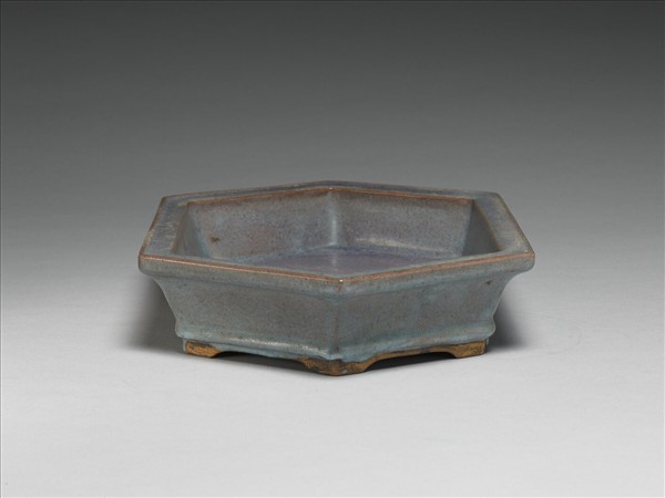 石灣窯 天藍釉六方盆托