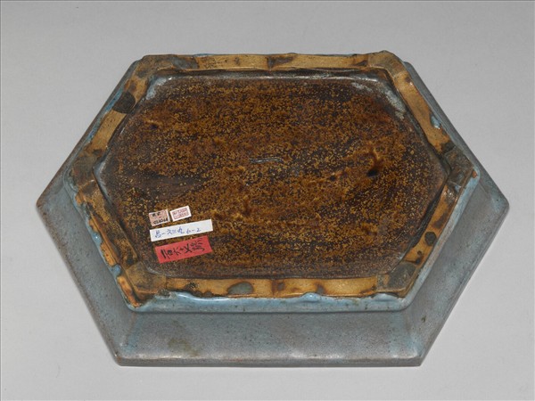 石灣窯 天藍釉六方盆托