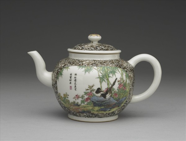 琺瑯彩喜報雙安圖茶壺