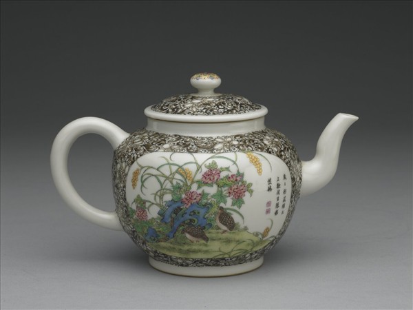 琺瑯彩喜報雙安圖茶壺