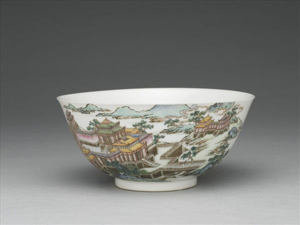 琺瑯彩山水樓閣圖碗