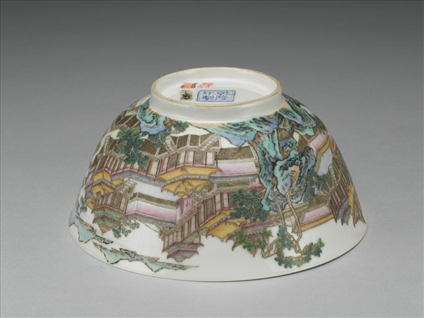 琺瑯彩山水樓閣圖碗