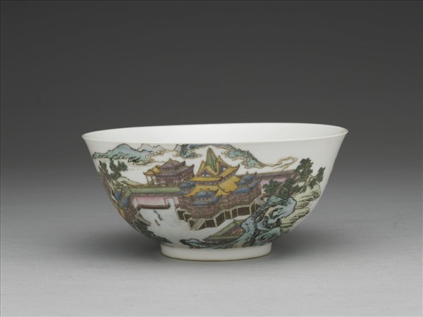 琺瑯彩山水樓閣圖碗