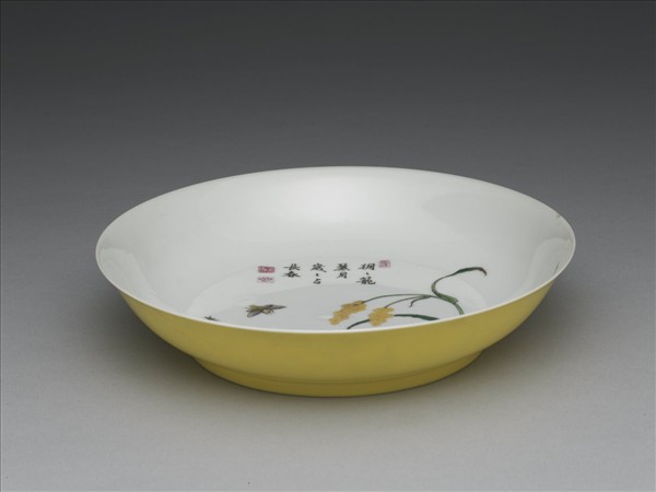 琺瑯彩月季花圖盤