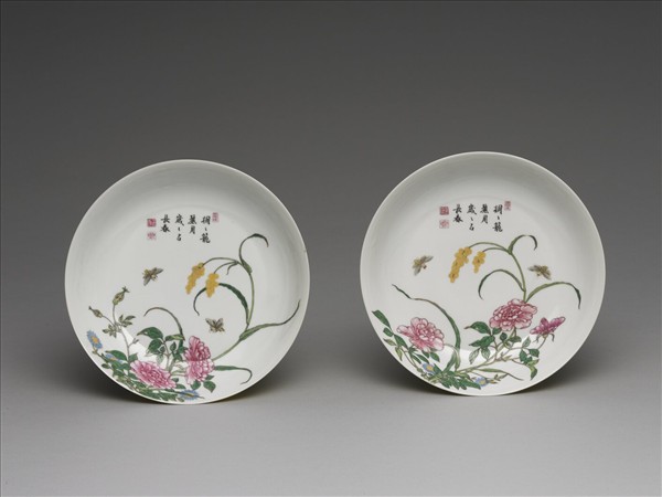 琺瑯彩月季花圖盤