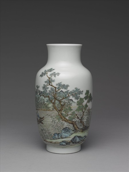 洋彩泛舟煮茶圖瓶