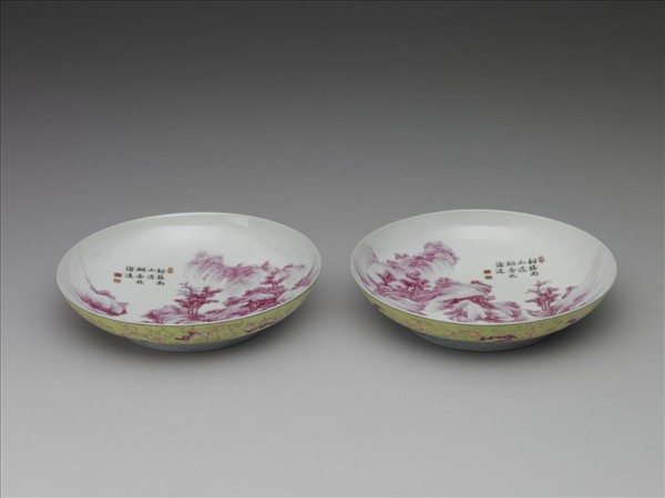 琺瑯彩綠地福山壽海紅山水圖盤