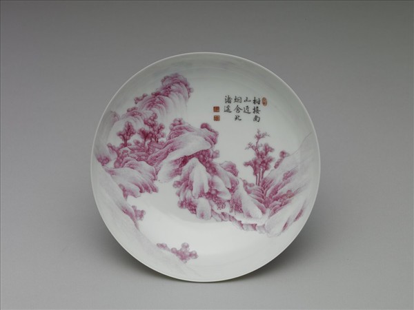 琺瑯彩綠地福山壽海紅山水圖盤