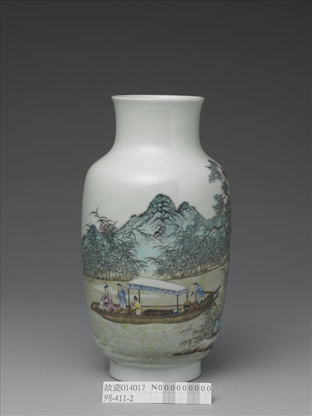 洋彩泛舟煮茶圖瓶