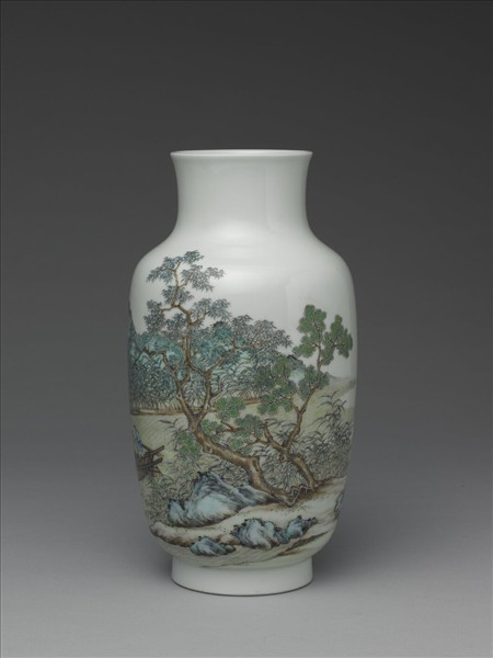 洋彩泛舟煮茶圖瓶