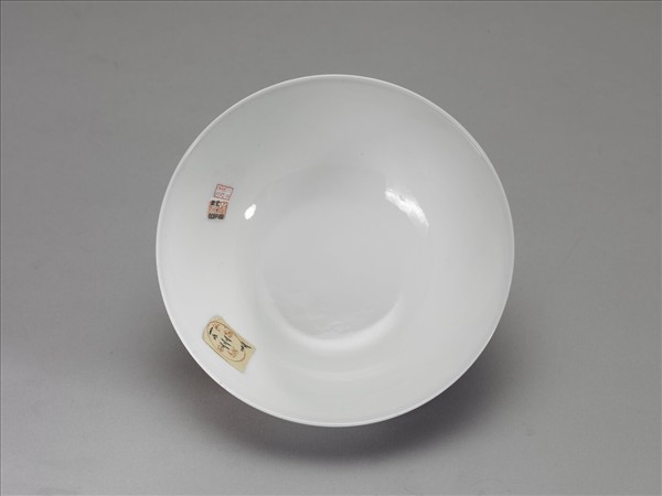 洋彩紅錦地開光山水圖碗