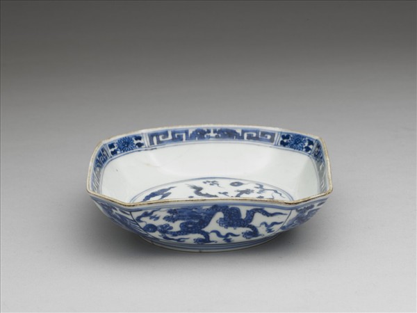 青花龍鳳四方盤