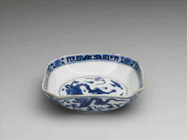 青花龍鳳四方盤