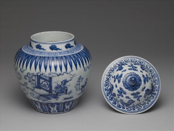 青花人物圖蓋罐