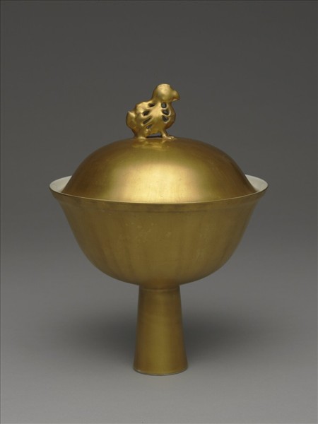 泥金釉萬壽齊天高足蓋碗