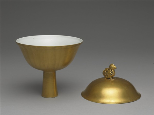 泥金釉萬壽齊天高足蓋碗