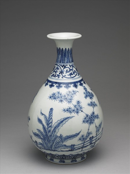 青花竹石圖玉壺春瓶