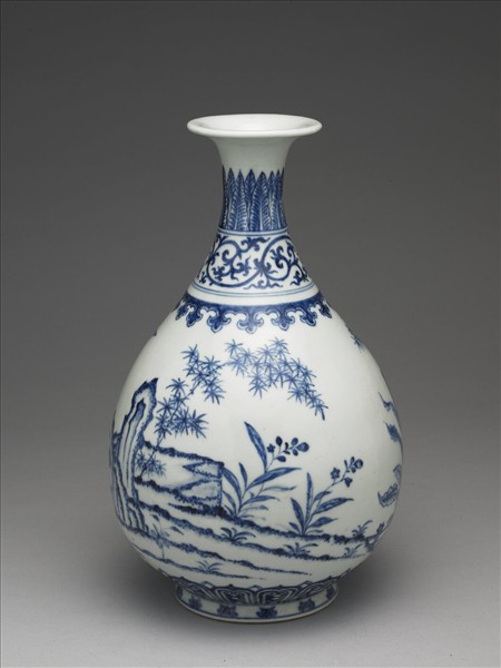 青花竹石圖玉壺春瓶