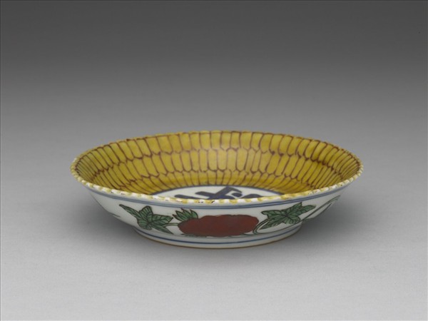 五彩花卉壽字碟