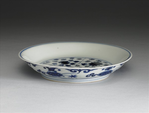 青花靈芝花卉紋盤