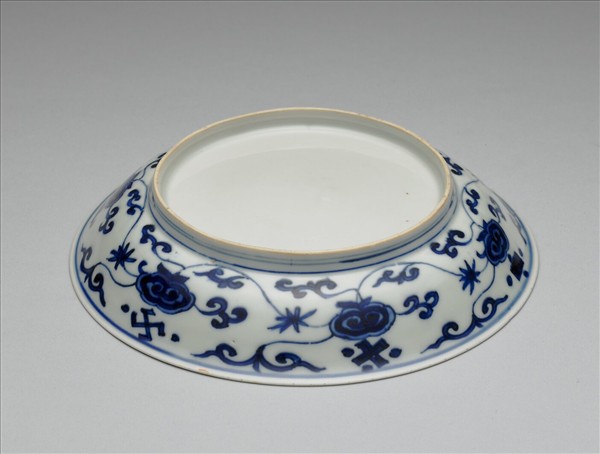 青花靈芝花卉紋盤