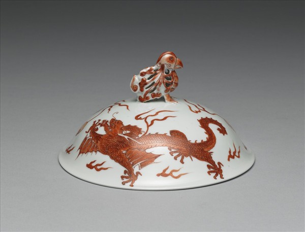 白瓷描紅雙龍紋高足蓋碗