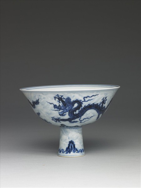 青花雙龍紋高足碗
